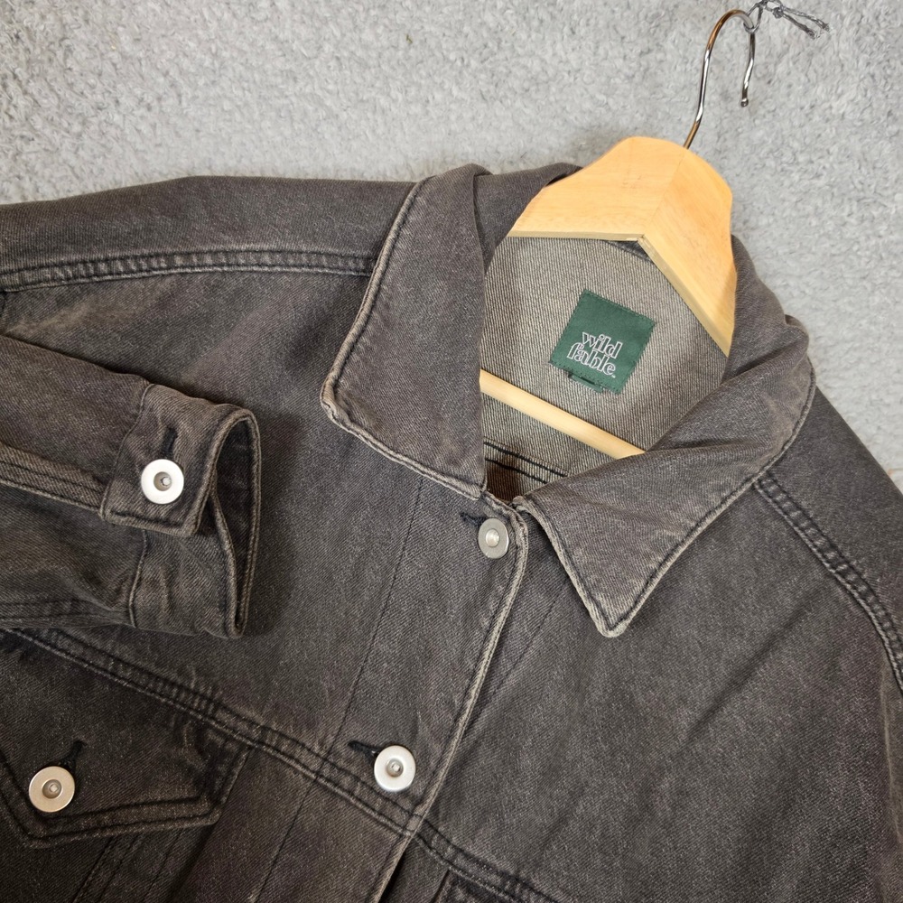 Wild Fable Denim Jacket Womens M Black Excellent Oversized Button Up‎ Trucker